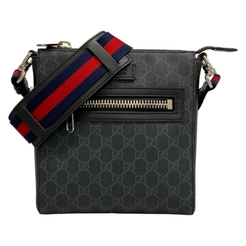 Gucci Shoulder Bag GG Plus Supreme Leather Dark Gray Black Multi